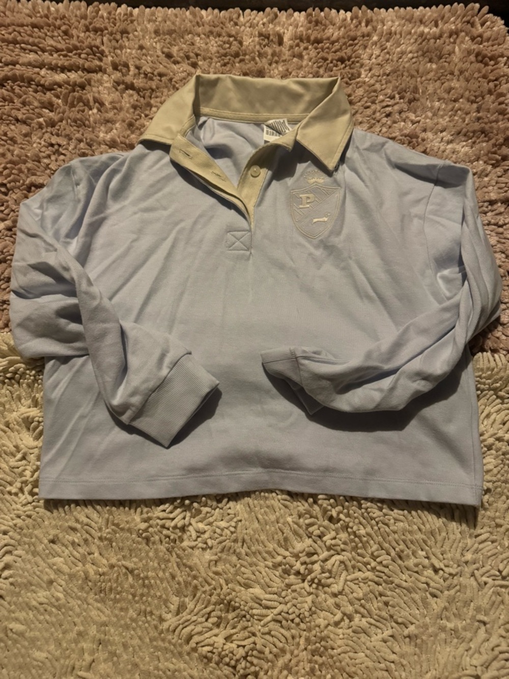 PINK Victoria's Secret Light Blue and Cream Long Sleeve Polo